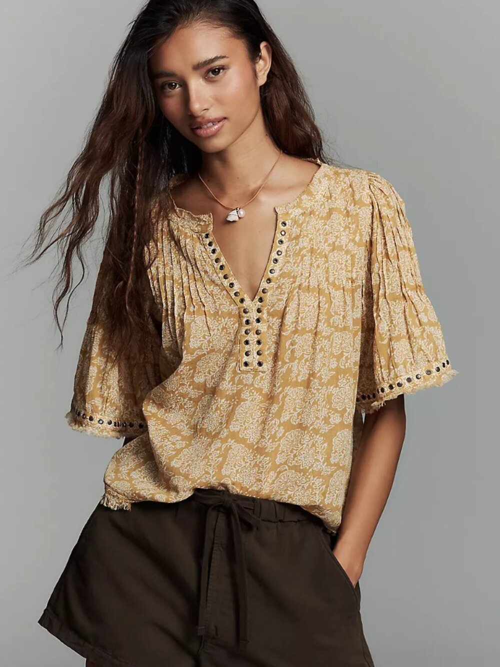 Anthropologie Trina Pintuck Short-Sleeve Swing Top NWT
